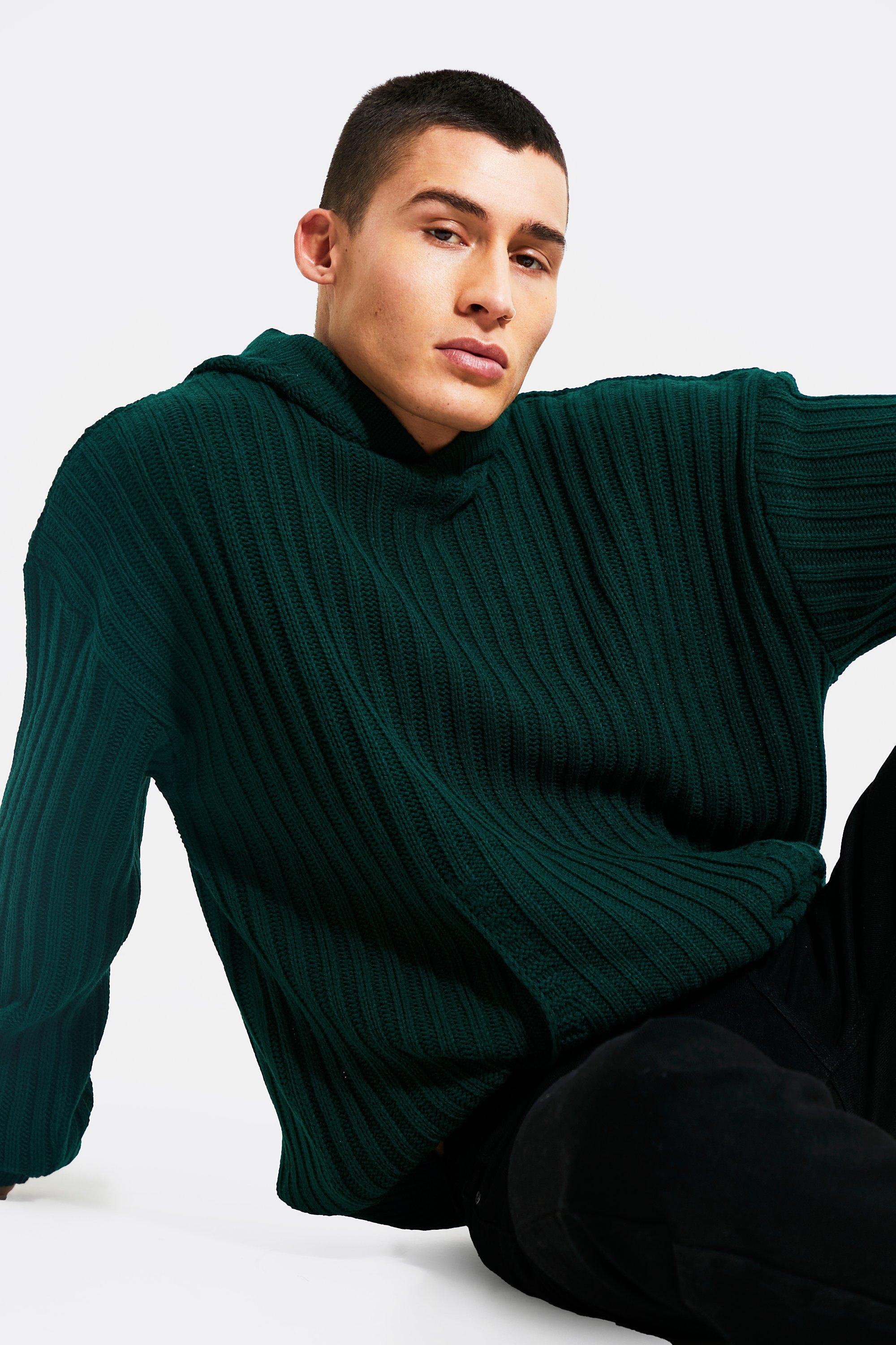 Mens chunky knit hoodie sale